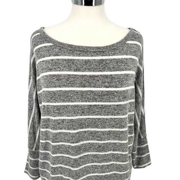 Market & Spruce Striped Gray Boat Neck Top Size Medium - Picture 2 of 9